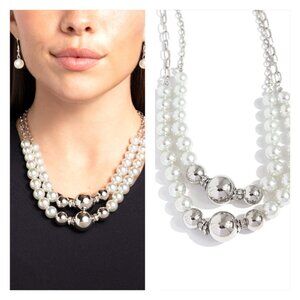 Ballroom Balance - White Necklace w/earrings